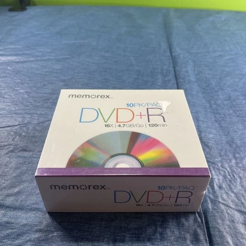 Memorex 10 Pack DVD+R 16x 4.7GB 120 min Recordable W/Slim Jewel Case NEW SEALED!